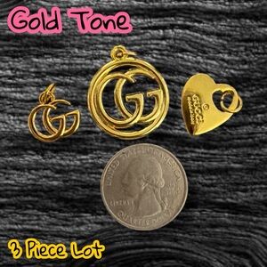 3 Piece Lot Gold Tone GG Zipper Pull Button Charm Pendants